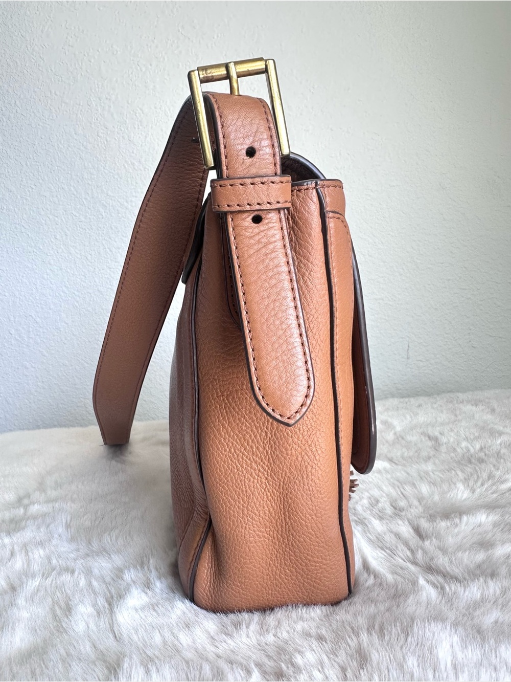 Tory Burch Frances Saddle Bag pebbled leather brown tassel - Picture 7 of 17